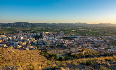 Fototapeta na wymiar View to the mountains and the center of Orihuela, Spain