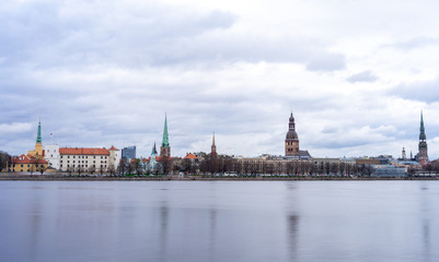 Fototapeta premium View of the Old Town in Riga from the opposite bank of the Daugava River.