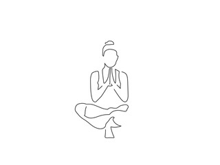 Woman practicing yoga isolated line drawing, vector illustration design. Health collection.