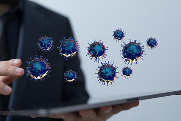 Group of virus cells. 3D illustration of Coronavirus cells.