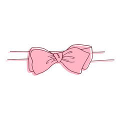 Pink bow isolated on white background.