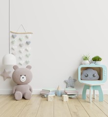 Mockup wall in the children's room on wall white colors background.