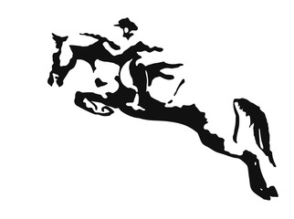 Fototapeta na wymiar Outline of the rider and horse during the jump