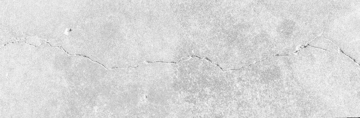 White background of a texture of cement, stone and concrete with a crack - Bright stage background - Large panoramic format