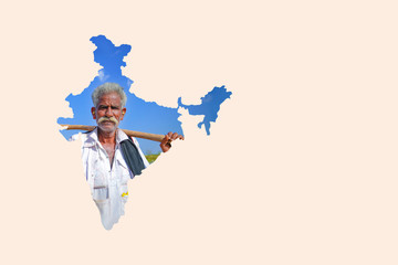Map of India shows Indian farmer portrait