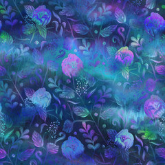 Obraz na płótnie Canvas Holographic surreal ombre iridescent blend of purple green and blue with digital pattern overlay. Soft flowing surreal fantasy graphic design. Seamless repeat raster jpg pattern swatch.