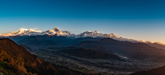 Panoramic view of Machapuchare Peak Dhampus Pokhara Nepal.