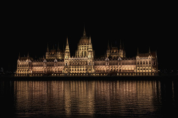 Beautiful view of the illuminated Budapest parliament