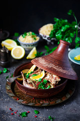 Rabbit with lemon in tajine.style vintage