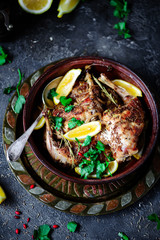 Rabbit with lemon in tajine.style vintage