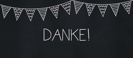 danke auf tafel mit wimpelkette