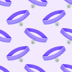 Vector seamless pattern with purple dog-collars; animal design for fabric, wallpaper, wrapping paper, packaging, textile, web design.
