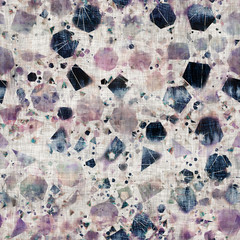 Seamless mixed media collage design in old aged worn look. Random polygon shape design overlaid, mottled, and distressed on fabric texture. Seamless repeat raster jpg pattern swatch.