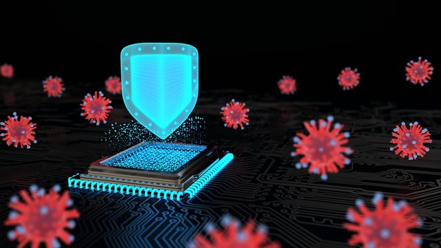 A protection shield against the malware. 3d illustration.