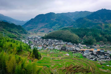 Fototapeta na wymiar beautiful countryside landscape of China's ancient historic village in mountains
