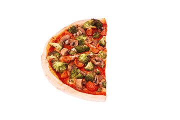 Half of pizza with veggie vegetables, top view, isolated on white