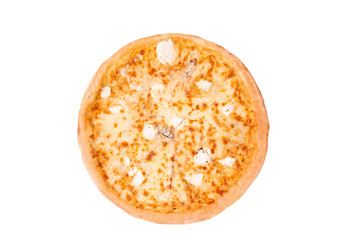 Pizza five cheeses, isolated on white, top view