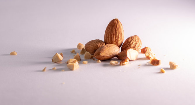 almond nuts on white background