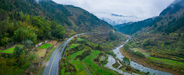 beautiful countryside landscape of China's ancient historic village in mountains