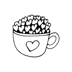 Simple doodle vector  cup with heart for valentine's day cards, posters, wrapping and design. Hand drawn heart, isolated on white backdrop. Geometric shape, symbol Valentine's Day illustration.
