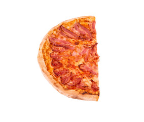 Half pizza bacon, ingredient becon and mozarella, photo under angles