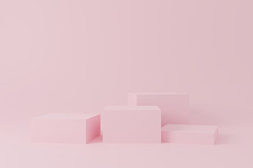 Minimal 3d rendering scene with composition empty step cube shades of colorful pastel podium for cosmetic product and abstract background. mock up geometric shape in pastel colors. 3d illustration