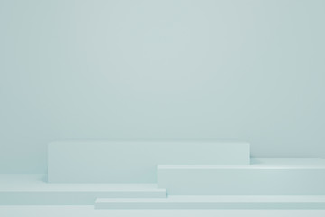Minimal 3d rendering scene with composition empty step cube shades of blue pastel podium for cosmetic product and abstract background. mock up geometric shape in pastel colors. 3d illustration