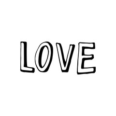 Simple doodle vector lettering for valentine's day cards, posters, wrapping and design. Hand drawn heart, isolated on white backdrop. Simple quotes.
