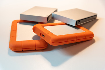 portable hard drives, white back ground, storage