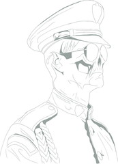 Vector drawing of a zombie in the uniform of a military. Suitable for book, print, logo