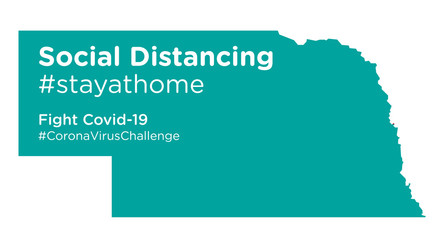 Nebraska state map with Social Distancing stayathome tag