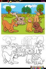 dogs cartoon characters group coloring book page