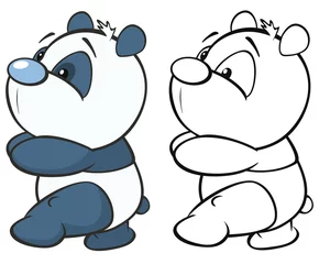 Poster Vector Illustration of a Cute Cartoon Character Panda for you Design and Computer Game. Coloring Book Outline Set  © liusa