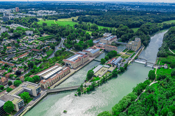 Aerial Drone photo of nestle chocolate factory in Paris, France
