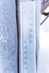 A thermometer close up during winter