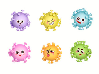 Cute Coronavirus (Covid-19) isolated, viruses, bacteria, and other foreign invaders that threaten your health. Minimal cartoon coronavirus concept 3d rendering. Health care and medical concept.
