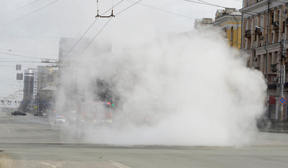 Sanitary treatment of the streets of Chelyabinsk from the coronavirus.