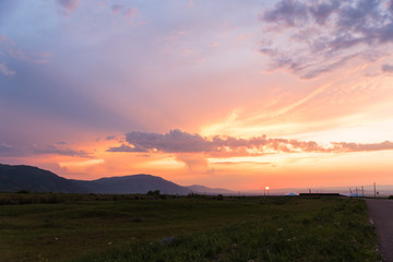 Obraz premium amazing sunset in Aksu Zhabagly nature reserve, oldest in Central Asia, situated in Kazakhstan