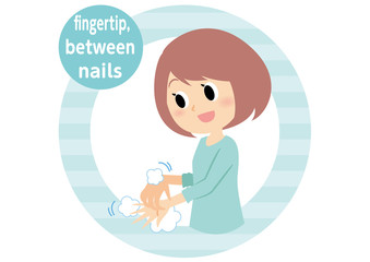 女性の手洗い　指先と爪の間