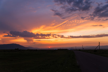 amazing sunset in Aksu Zhabagly nature reserve, oldest in Central Asia, situated in Kazakhstan