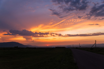 Obraz premium amazing sunset in Aksu Zhabagly nature reserve, oldest in Central Asia, situated in Kazakhstan