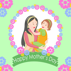 vector illustration of Happy Mother's Day greetings background with mother and kid showing love and affection relationship