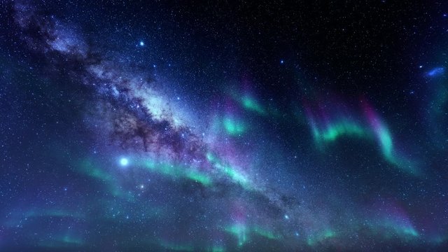 Beautiful timelapse northern lights against starry sky, 4K