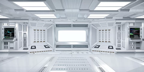 Foto op Plexiglas Futuristic Sci-Fi Hallway Interior with  Computer and Monitor Screen on Wall, 3D Rendering © G3D Studio