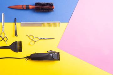 Barber haircuts and beauty salons banners flyers card template Inspired by fashion professional hairdresser tools