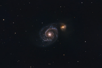 The Whirlpool Galaxy Galaxy Messier 51 in the constellation Canes Venatici photographed with a Maksutov telescope from Mannheim in Germany.