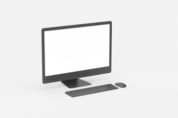 3D Rendering of Computer Set Monitor Keyboard