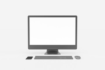 3D Rendering of Computer Set Monitor Keyboard