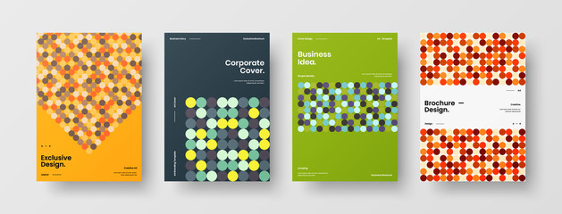 Company identity brochure template collection. Business presentation vector A4 vertical orientation front page mock up set. Corporate report cover abstract geometric illustration design layout bundle.