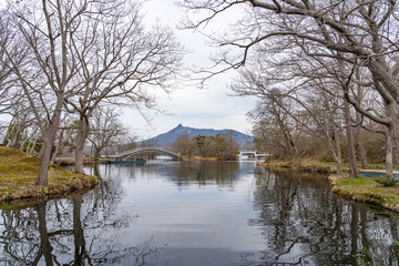 Onuma Quasi-National Park walking courses of Lake Onuma. Oshima Subprefecture, Town Nanae, Hokkaido, Japan